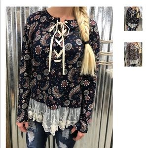 Navy paisley blouse